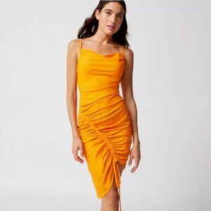Urban Outfitters Rare London Ruched Asymmetrical Midi Dress Orange Size 2